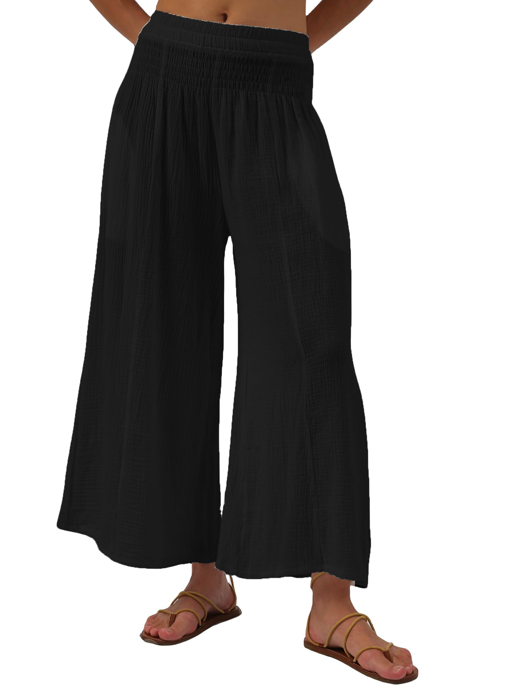Amazhiyu Womens Cotton Gauze Wide Leg High-Waist Casual Palazzo Summer Pants