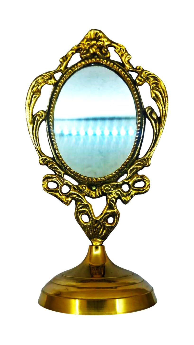 Eastern Handicrafts Golden Brass Make-Up Table Mirror with Stand 7 Inch-image-16