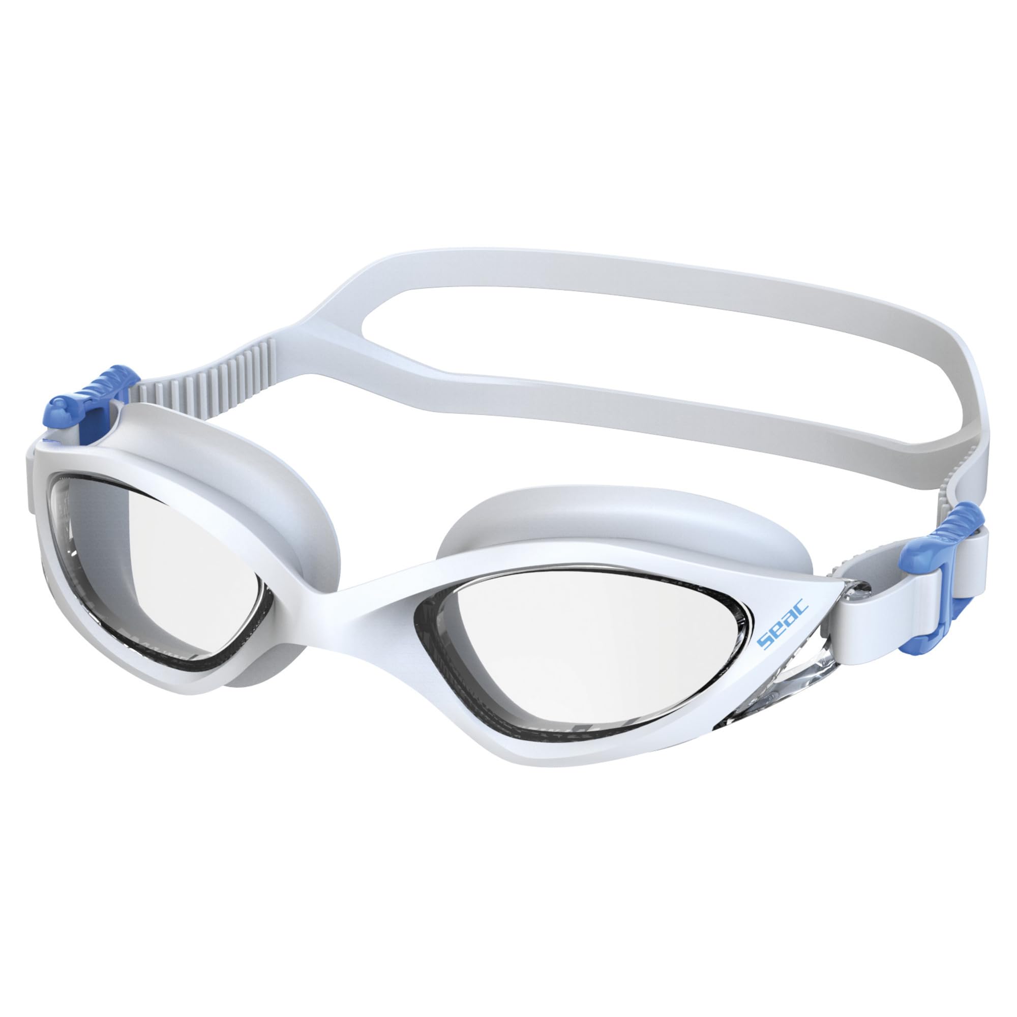 SEAC VIPER, anti-fog and anti-scratch swimming goggles for high-level performance, men and women, white/blue transparent lenses