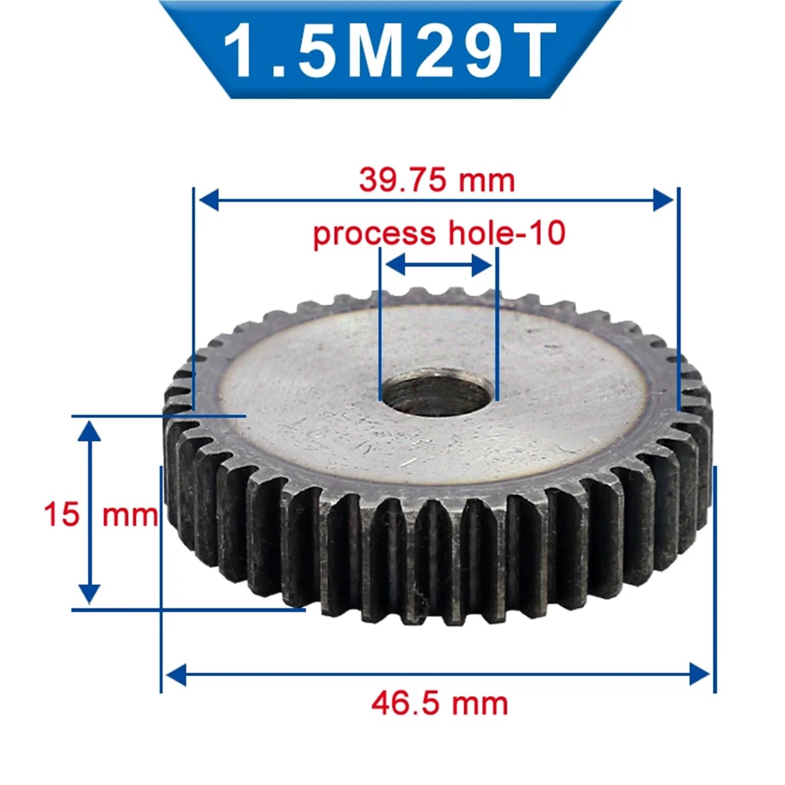 Ingranaggio elicoidale da 1,5 m, 28/29/30/31, foro da 10 mm, ingranaggio, acciaio a basso tenore di carbonio, ingranaggio piatto, altezza totale 15 mm, 1 pezzo (28 Teeth)