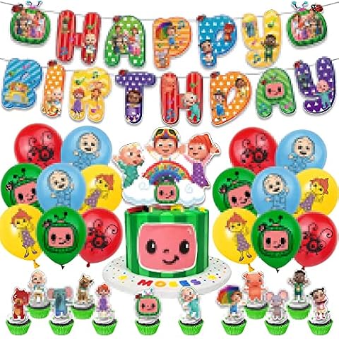 Cartoon Birthday Party Supplies Birthday Party Decorations - Happy Birthday Banner, Cake Topper, Cupcake Toppers, Balloons for kids Birthday Party Cover