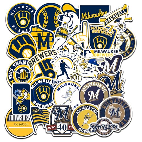 30pcs Milwaukee Baseball Brewers Stickers Pack for Laptop Water Bottle Car Window Scrapbook Helmet Skateboard Wall Cool Vinyl Decals for Kids Teens Adults Fans Gifts Mighty Brewers Inspired