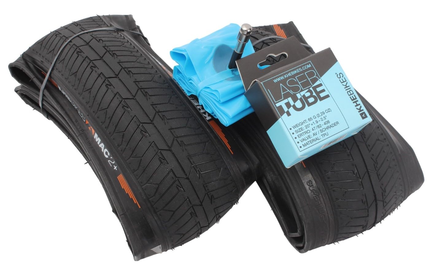 KHE MAC2+ BMX Reifen Set 20 Zoll – 1,42 kg Ersparnis – 2X Faltreifen 2,30 – 2X TPU Schlauch – Kevlar – Street & Park Performance