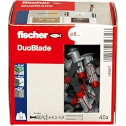 Muro De Yeso fischer DUOBLADE, taco autoperforante, tacos pladur robustos, fácil instalación en placas de yeso laminado y placas de fibra de yeso, con punta central metálica, 40 unidades