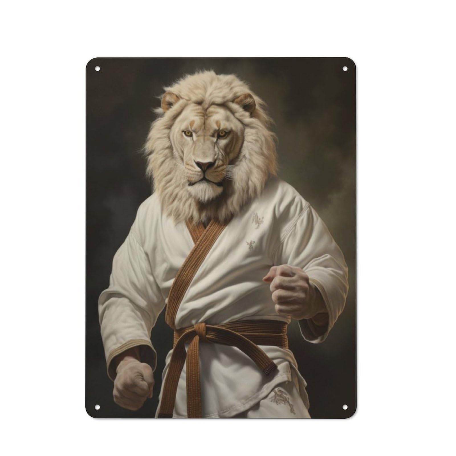 Junmoney Karate Lion Rustic Tin Sign 40X30cm For Café Or Restaurant, A Decorative Christmas Gift For Hospitality Interior Collectors