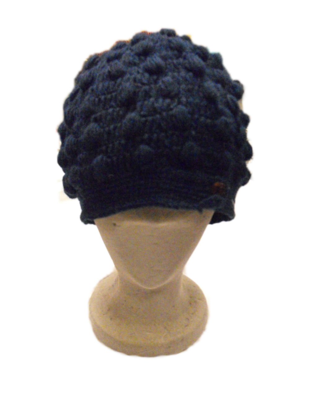 Hand Knitted Fair Trade Woollen Bobble Beanie Hat - Blue
