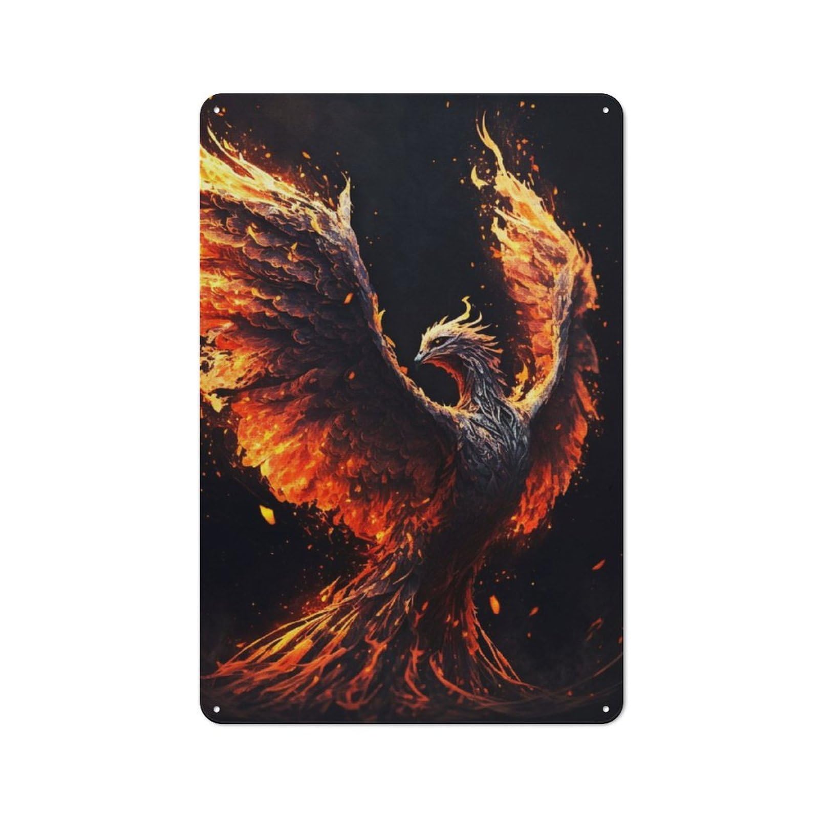 Junmoney Black Phoenix Rustic Tin Sign 30X20cm For Living Room Or Hallway, A Metal Wall Feature For Living Rooms And Hallways