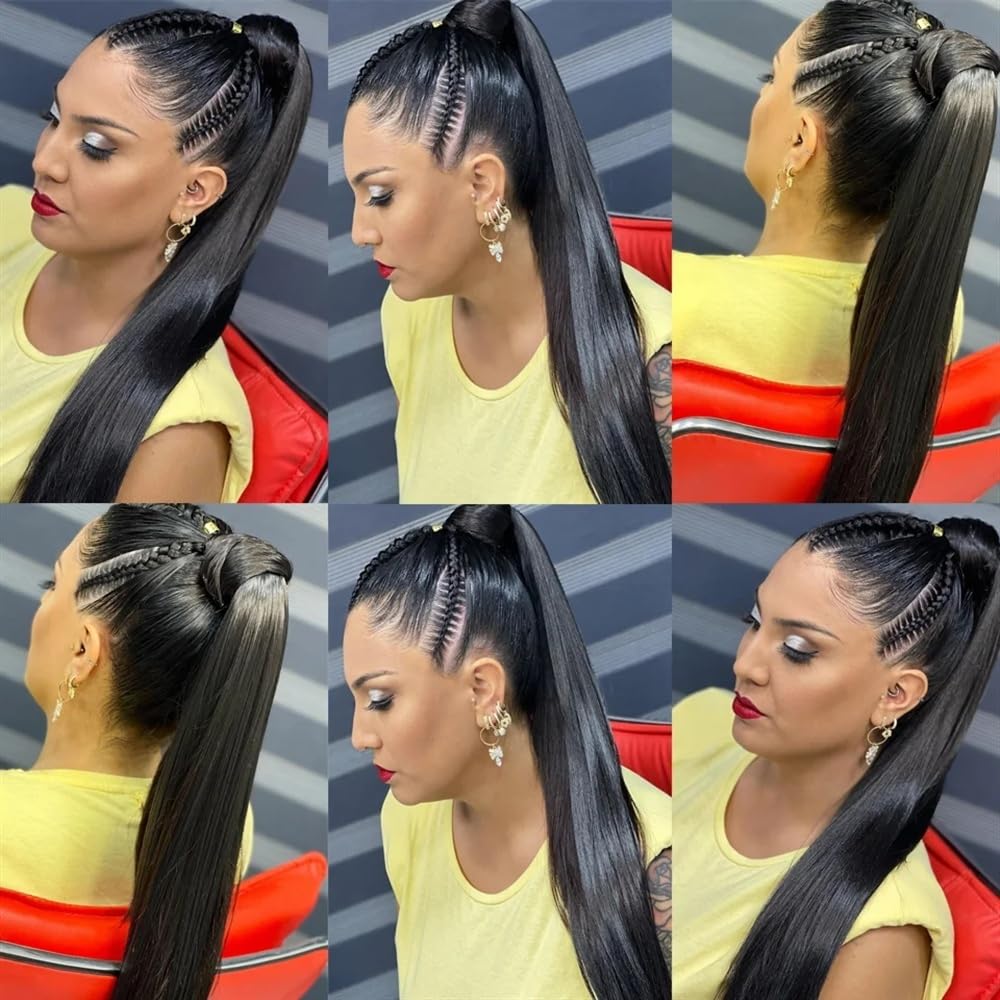 Kobiety Przedłużanie ogona końskiego Włosów Ludzkich Włosów Długie proste Remy Przedłużanie włosów Naturalny kolor Malezyjski Remy Hair Clip on Przedłużanie Włosów Sztuk Codzienne użytkowanie(