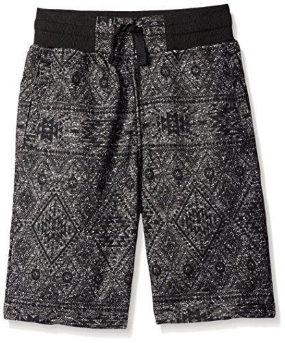 Southpole Big Boys' Jogger Shorts in All Over Printed Marled French Terry Fabric, Marled Black, Medium