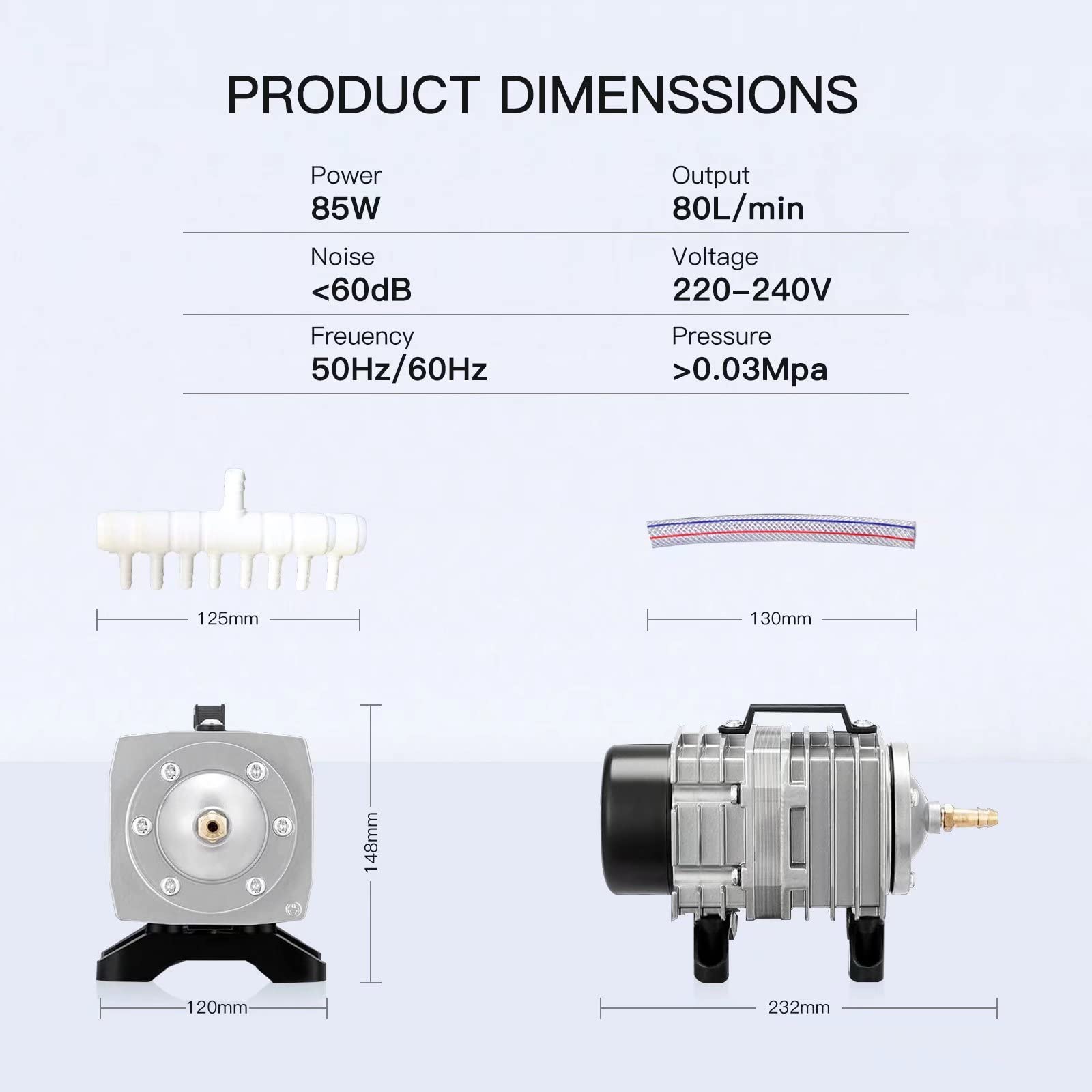Bomba de aire comercial 60W-160W, 70L-140L/min, 6-16 salidas Bombas de aire del compresor de aire del colector de válvulas para acuarios, sistemas hidropónicos, máquinas industriales