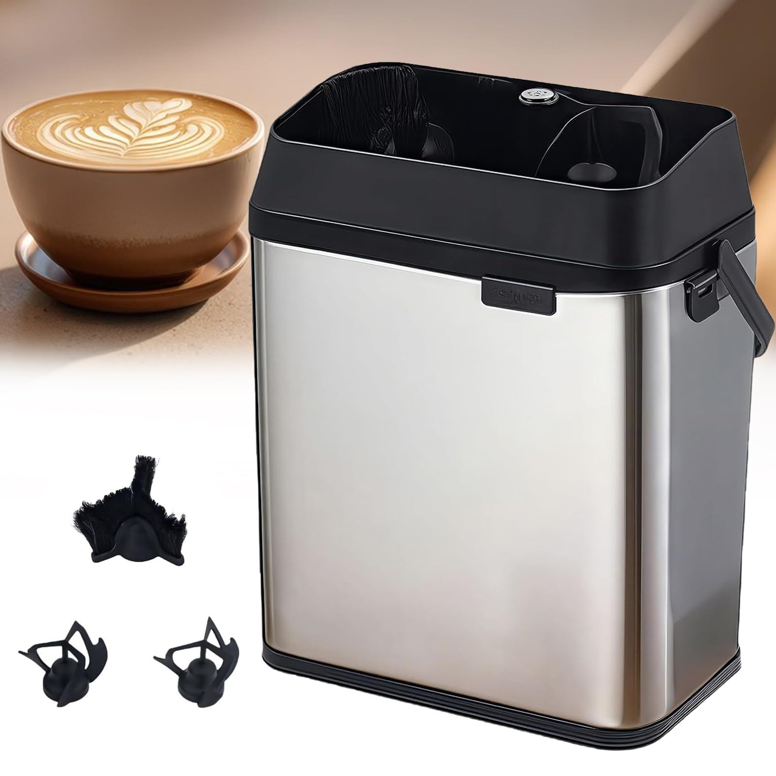 Limpiador Automático De Portafiltros De Café Eléctrico, con 2 Raspadores 58 mm y Cepillo, para Limpiar Café Espresso en Uso Doméstico y Comercial Silver