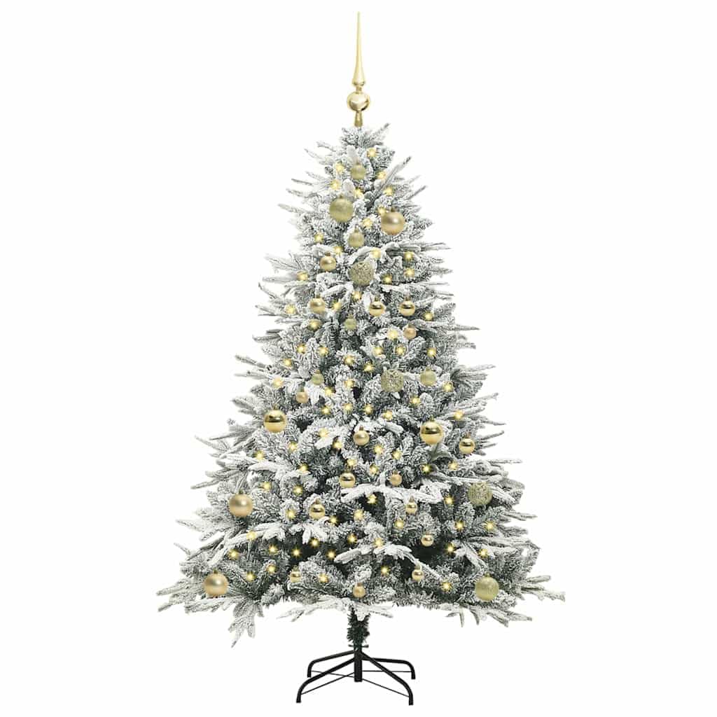 Árbol de Navidad artificial verde con cadena de luces LED, 150 ledes, 587 ramas de PVC y PE, soporte de metal, 40 x 40 cm, 61 bolas, alimentación USB