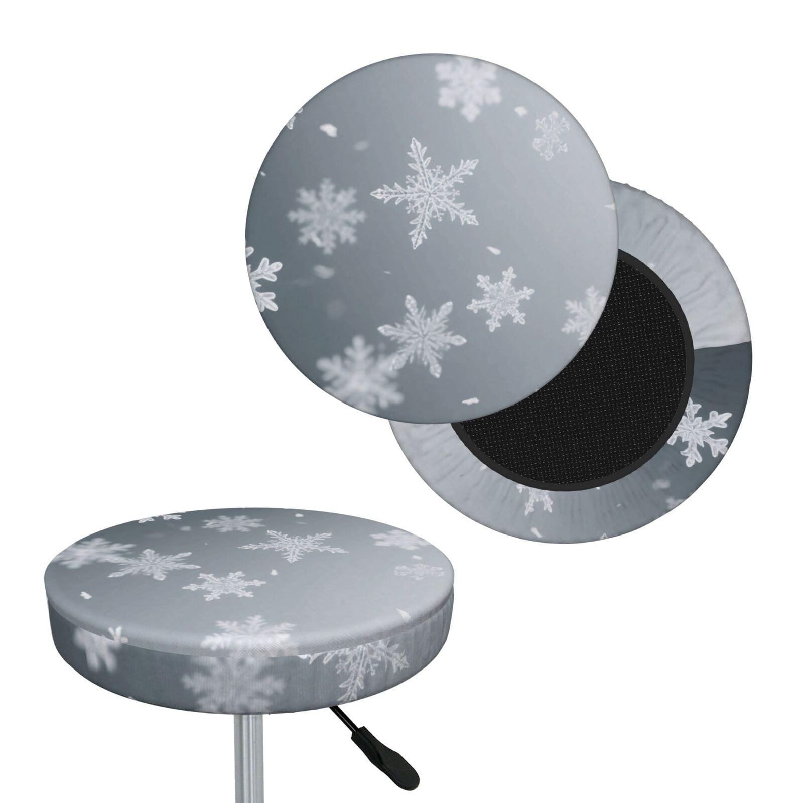 FekiLoot Snowflakes Round Bar Stool Covers Stretch Washable Bar Stool Covers Dustproof Slipcover Bar Chair Covers with Elastic Band for Bar Kitchen Living Room Decor 14 Inch