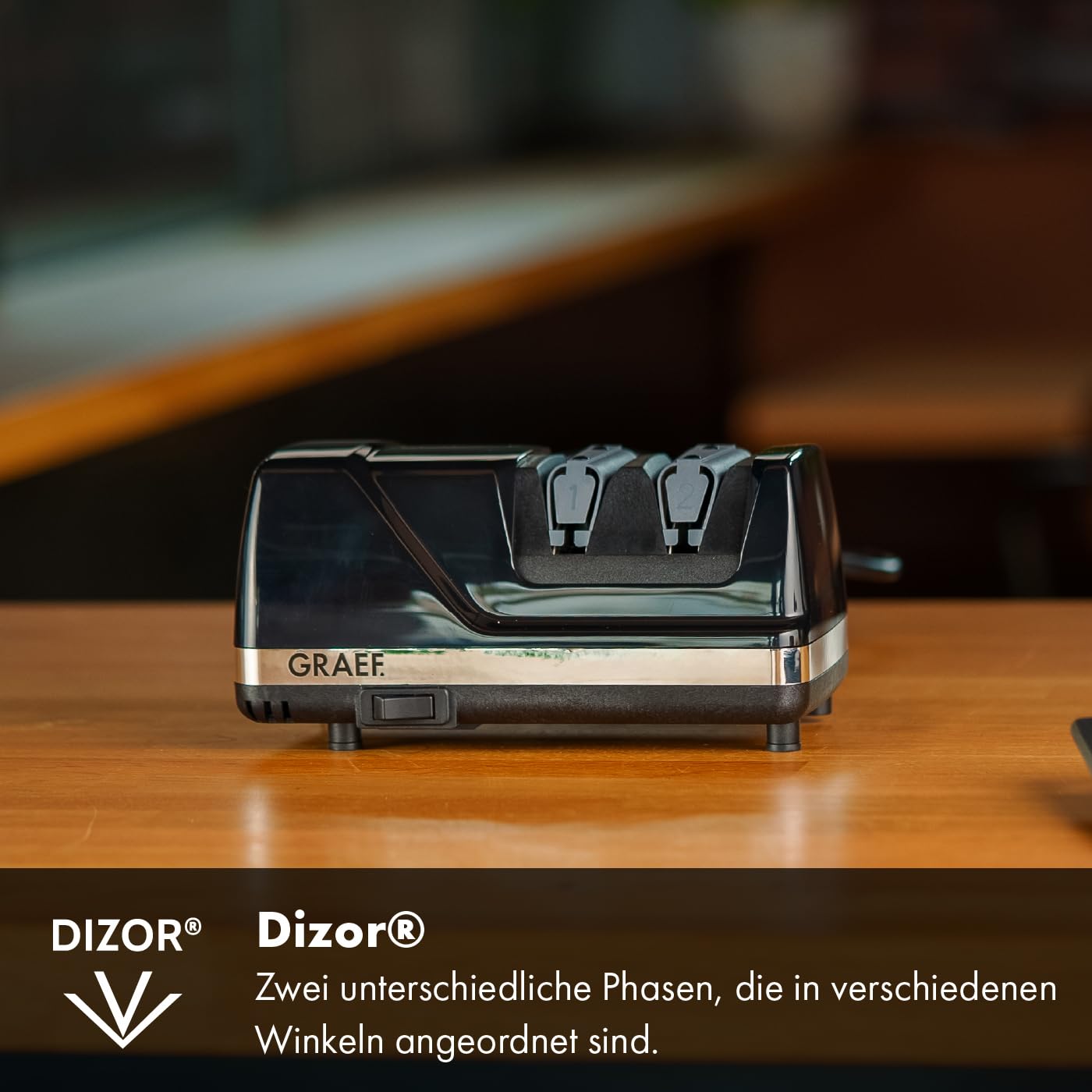 GRAEF Afilador de cuchillos de diamante CX110 con ángulo de afilado de 15°, afilador eléctrico con guía de cuchillas de elastómero, tecnología Dizor XV, discos de diamante para cuchillas asiáticas