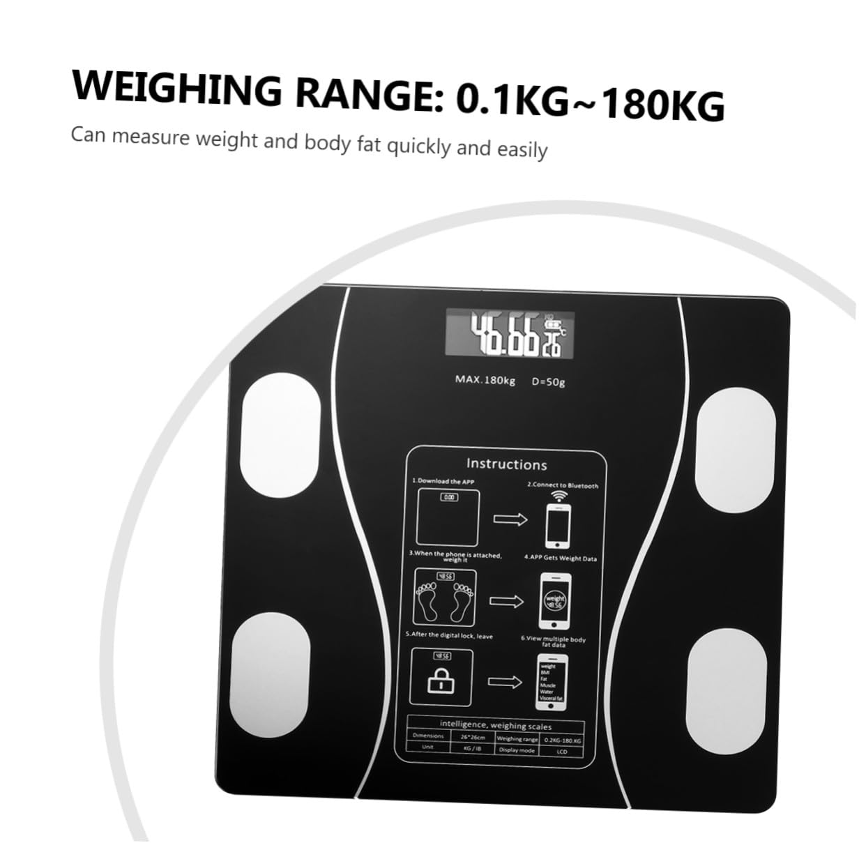 Balance Impédancemètre USB Rechargeable, Affichage Led, 180 Kg