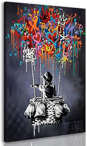 Lienzo enmarcado con graffiti de Banksy Street para decoración de pared, cuadros abstractos grandes, impresiones de pintura en lienzo, coloridas y Lienzo enmarcado con graffiti de Banksy Street para decoración de pared, cuadros abstractos grandes, impresiones de pintura en lienzo, coloridas y