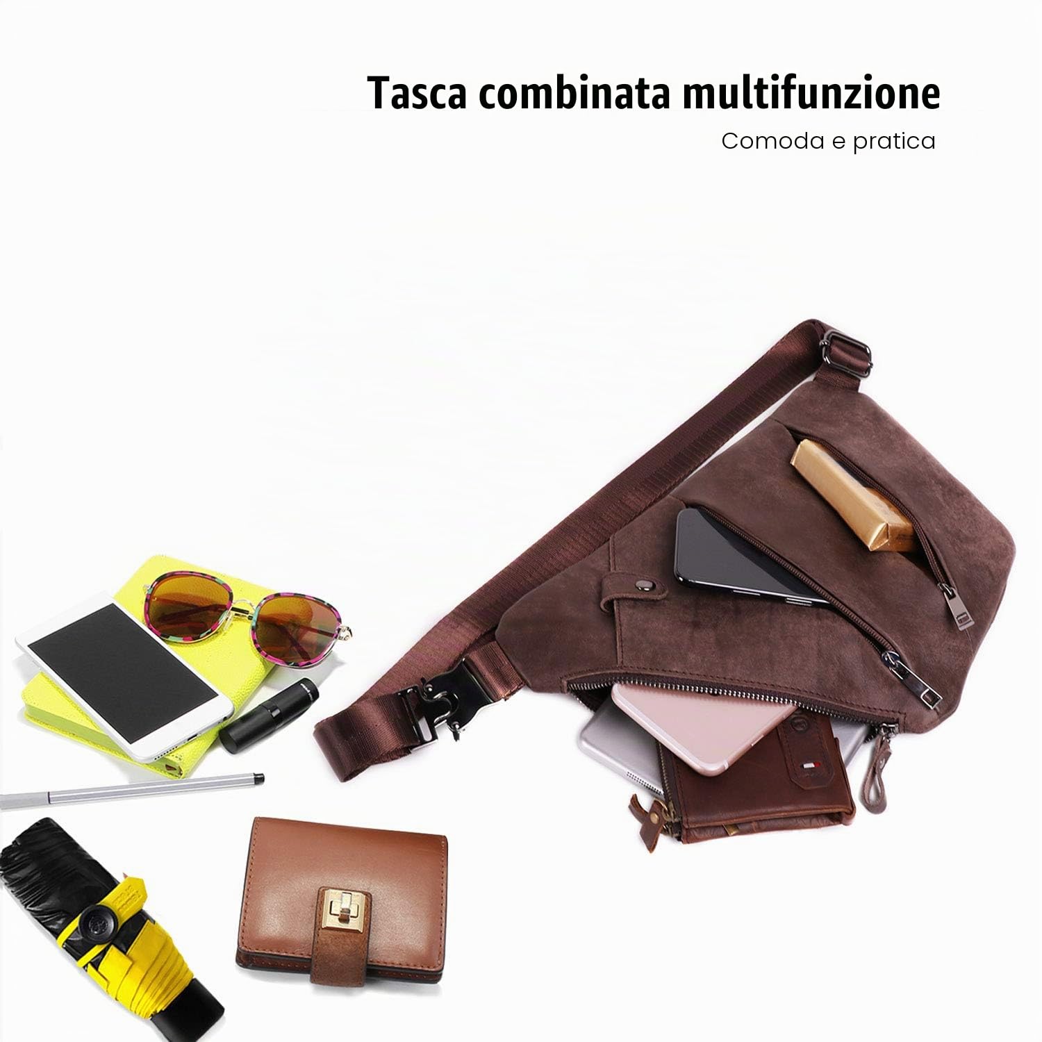 FANDARE Nuovo Monospalla Zaino Uomo Monospalla Pelle segmentato Borsello da Uomo Borsa a Tracolla Borsa Sportiva Sling Crossbody Bag Affari Ciclismo Viaggio Grande Capacità Impermeabile Nero