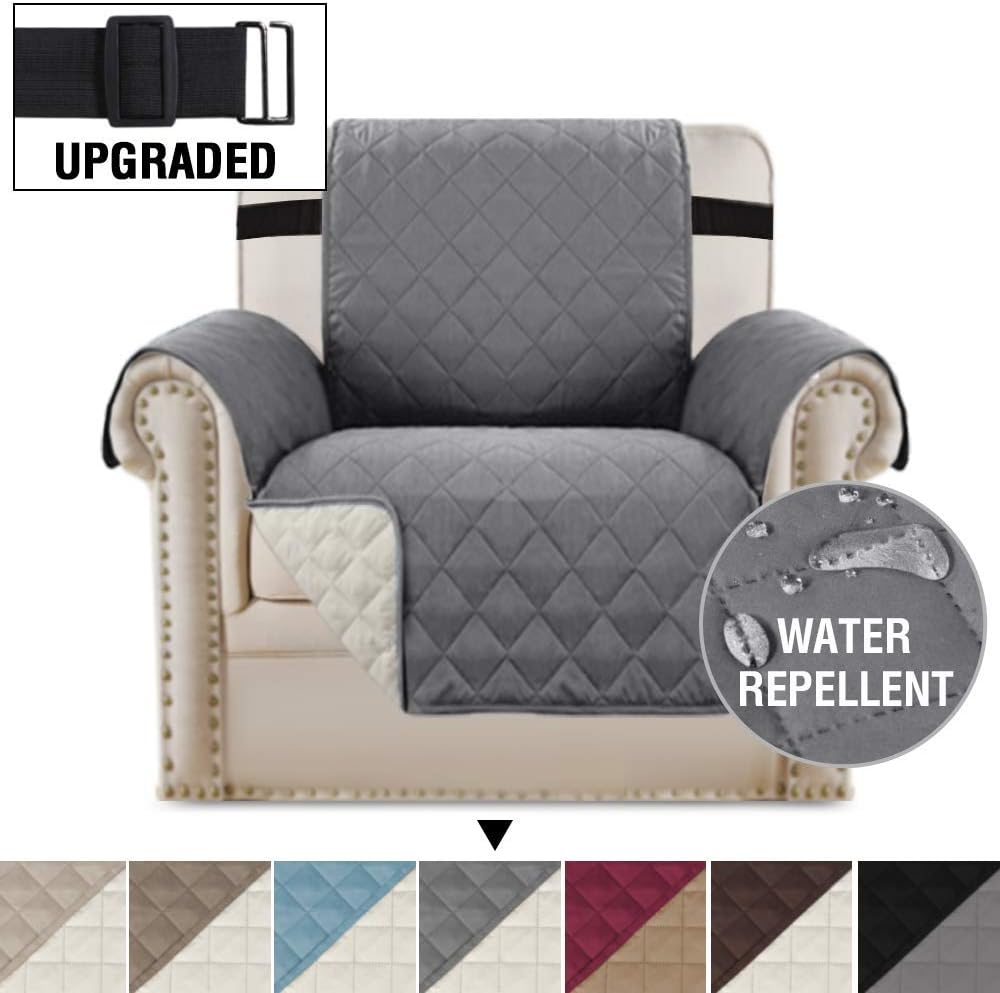H.VERSAILTEX Reversible Grey Chair Cover and Oversized Sofa Cover Bundle