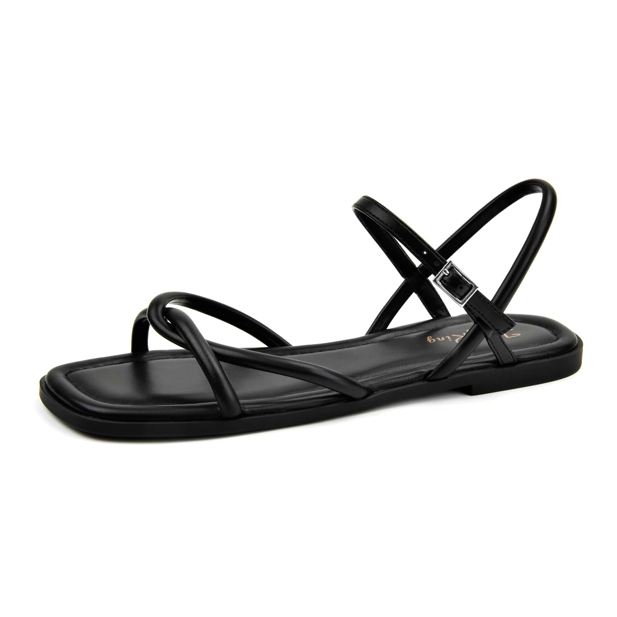 FancyRing Women's Strappy Flat Sandals Summer Square-Toe Open-Toe Sandals Comfortable Cross-Strap Design Beach Vacation Style