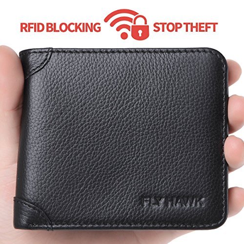 FlyHawk.Inc Genuine Leather RFID Blocking Wallets Mens thin Wallet