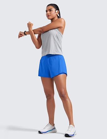 CRZ YOGA 2 in 1 Double Layer Running Shorts 3 | High Waisted, Quick Dry, Lightweight, Zip Pockets, for Women