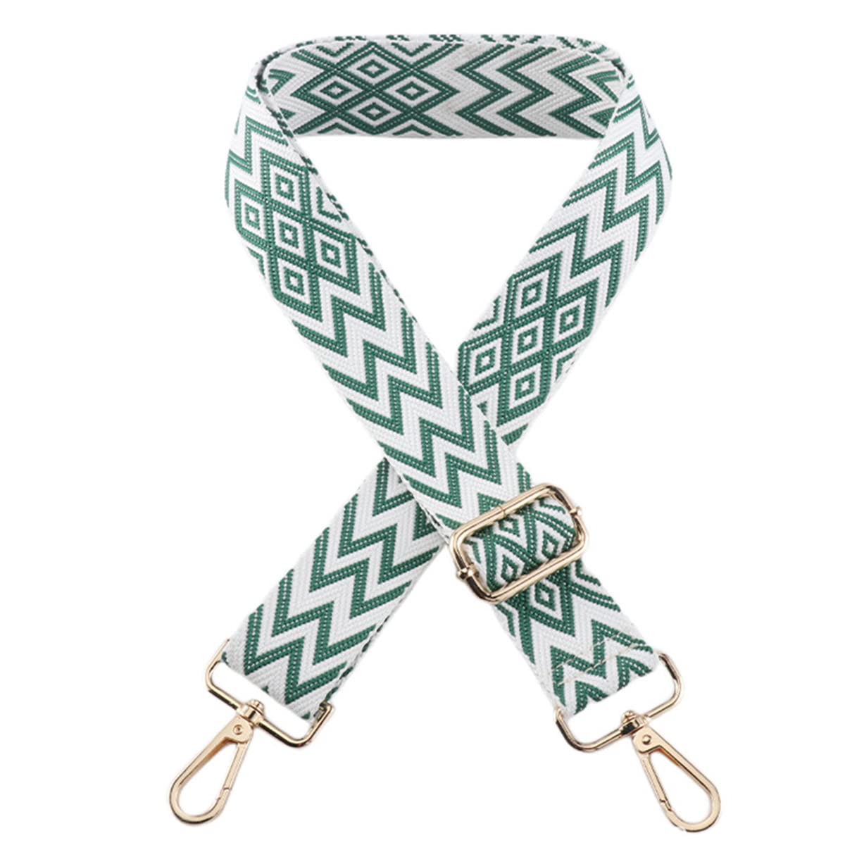 1pc Extendable Zigzags Jacquard Bag Strap with Clasps Geometric Webbing Belt for Shoulder Crossbag Messenger Bag Replacement (Dark Green)