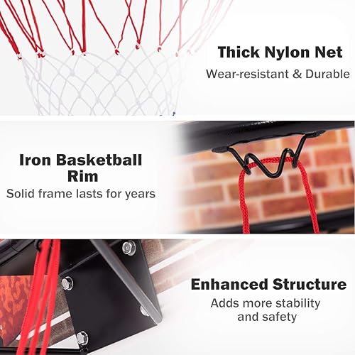 Miniatura 2 de GYMAX Mini aro de baloncesto, aro de pared de 29 x 20 pulgadas con red de repuesto, tablero de baloncesto portátil inastillable, aro de baloncesto