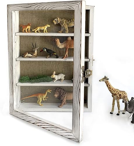 Miniatura 6 de WANLIAN Caja de sombra grande con estantes, caja de sombra de madera de 11 x 16 pulgadas con ventana acrílica, 3 estantes extraíbles y parte trasera