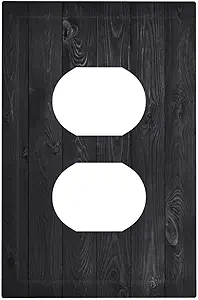 Decorative Outlet Covers Vintage Black Wood Plank Wooden Board 1 Gang Duplex Light Switch Cover Plate Unique Wall Plate Electrical Switch Plate Covers for Farmhouse Bedroom Decor