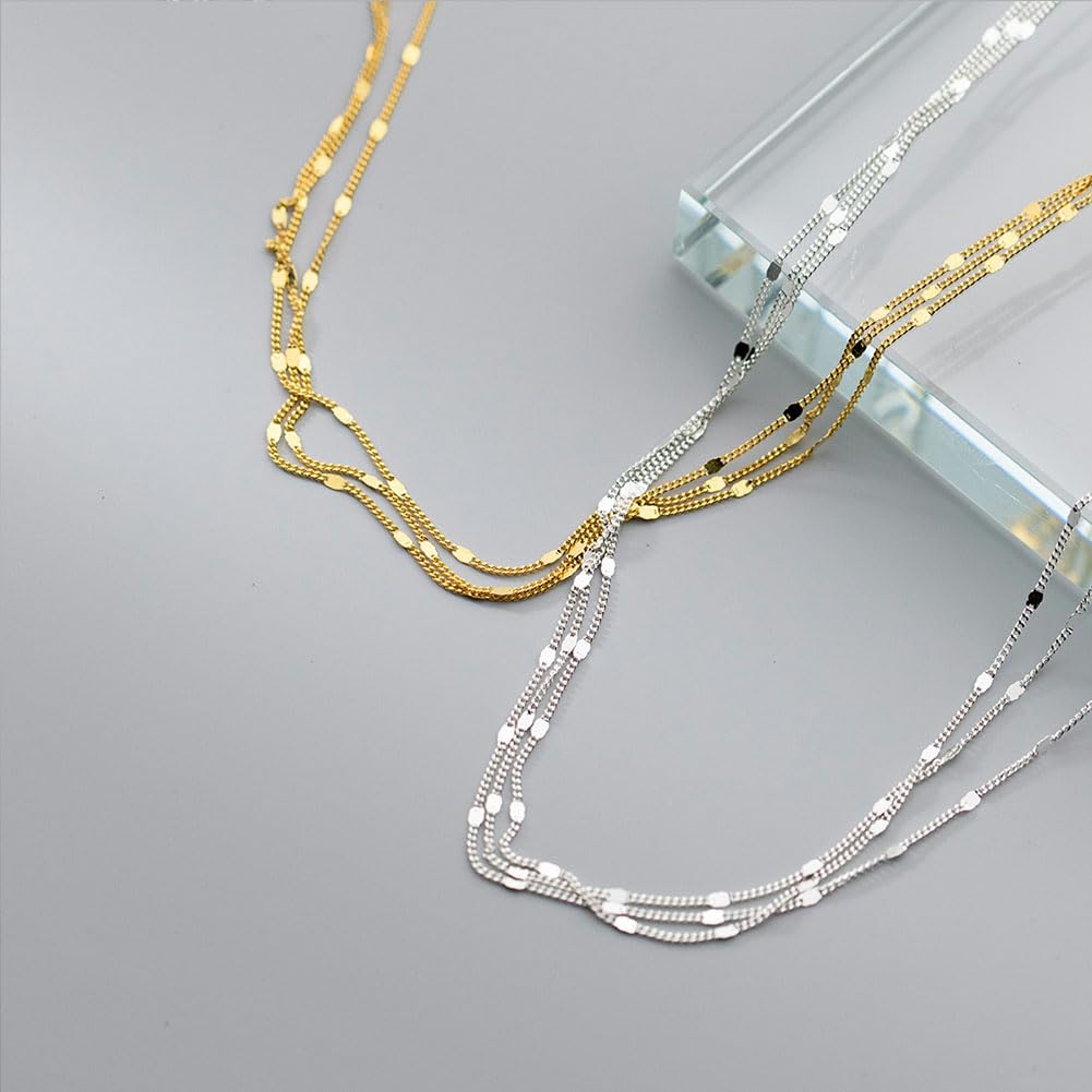 Silber Halskette für Frauen Multi -Strang -Kette Schrägblatt Diamant geschnittene Halskette Infinity Charm Halslet Schmuck Geschenke 18 Zoll