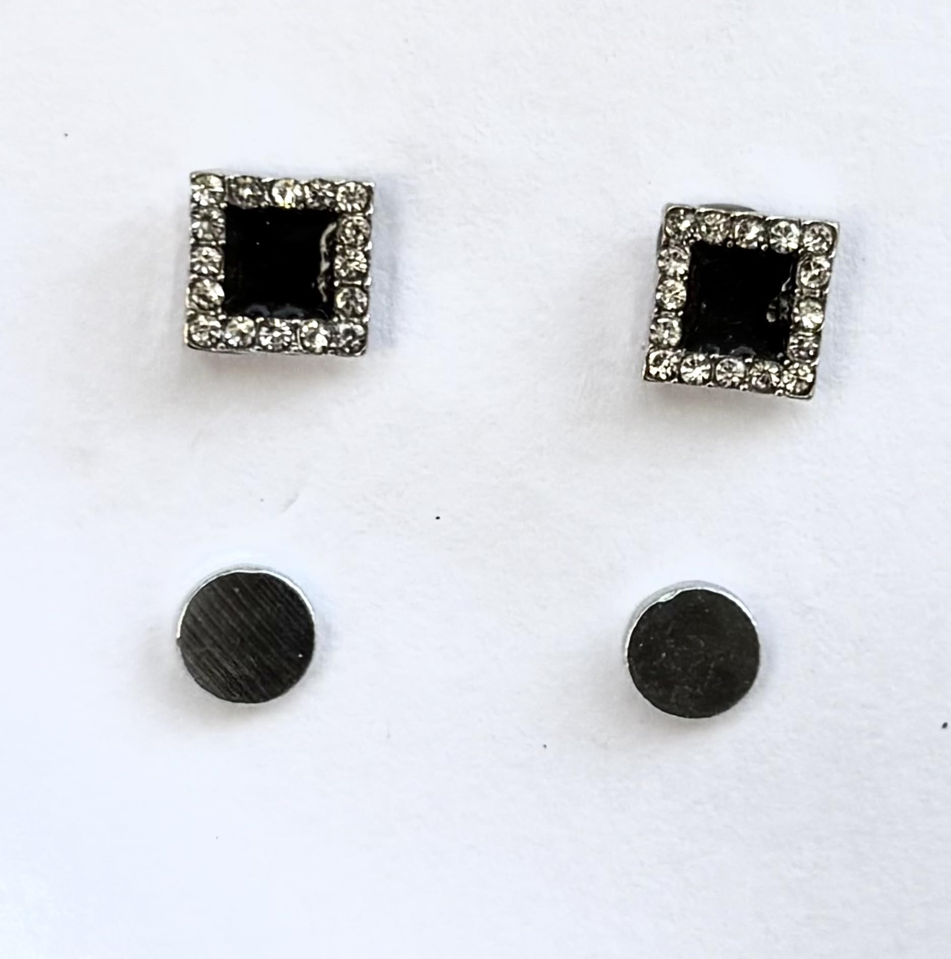 Magnetic Earrings Set, Black Square Crystal Studs and Round Studs, Non-Pierced Clip-On Earrings, Magnetic studs Earring For Men Gents Boys Women unisex-image-20