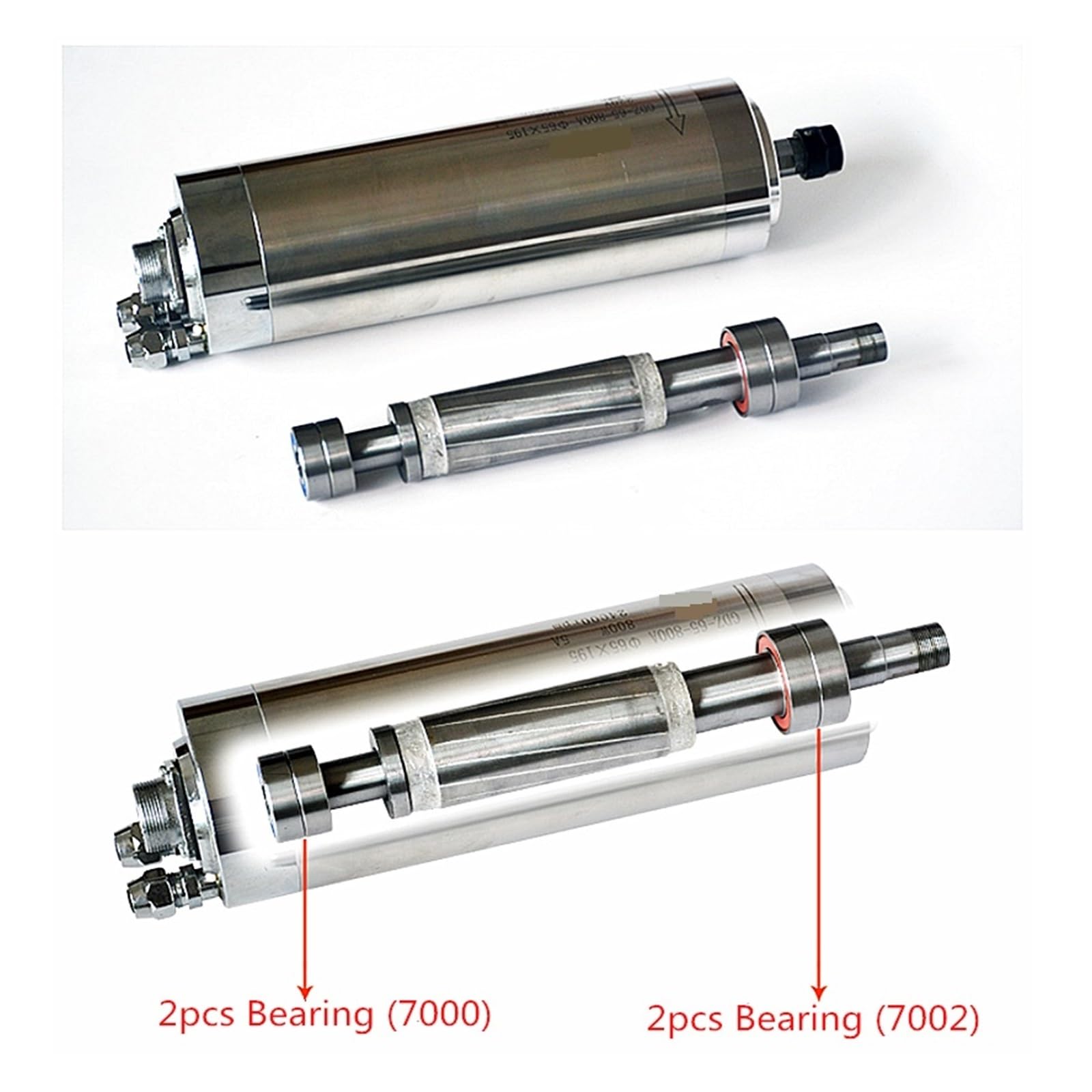 Silnik Wrzeciona Frezarki CNC 800W 1,5KW 2, KW Wrzeciono Chłodzące Wodę Z 4 Łożyskami Do Wiercenia Grawerskiego Cicha, Wydajna I Stabilna Praca(800W-65x195-ER11)