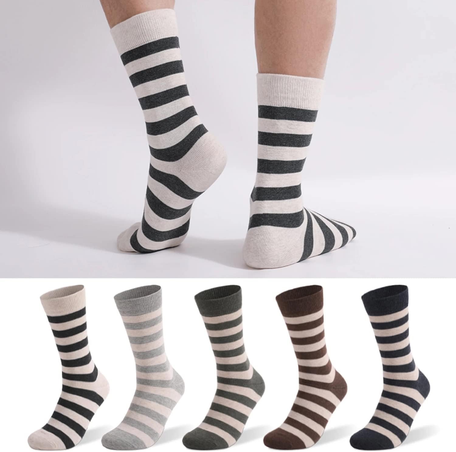 Breathable Cotton Men Dress Socks Colorful Grid Stripe Casual Business SizeEU41-48