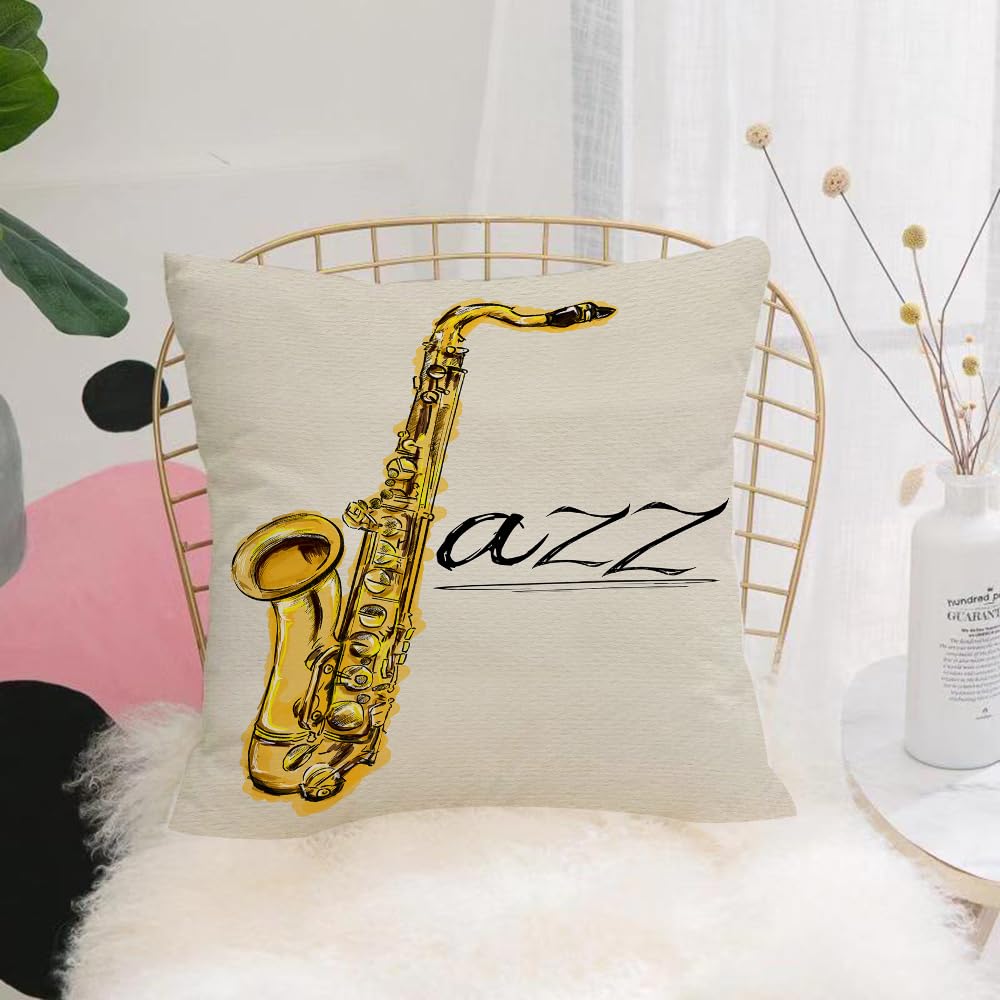Hyosxw Jazz Music Decor, Classical Painting Of Jazz - A2 Cushion Cover,Throw Pillow Case Home Decorative For Living Room Bedroom Sofa Chair 18X18 Inch,Jazz Music Decor, Classical Painting Of Jazz Saxophone Prin,Pillowcase 45X45cm