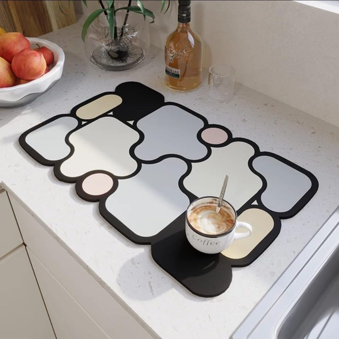 Dish Drying Mat - Large Size Water Absorbent Mat for Kitchen Utensils (Design 9 | 38x58cm, 1)