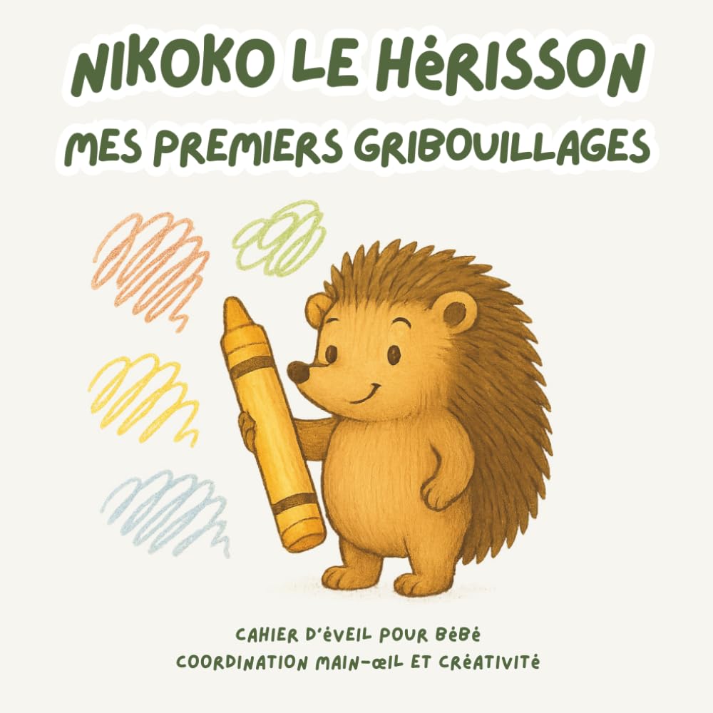 Nikoko le Hérisson – Mes premiers gribouillages: Cahier d’éveil pour bébé – Coordination main-œil et créativité