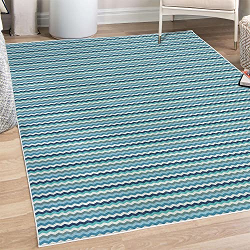 Ambesonne Aqua Decorative Area Rug, Retro Vintage Chevron Geometrical Zig Zag Stripes, Quality Carpet For Bedroom Dorm Living Room, 4' X 5' 5", Pale Blue Navy Blue #TOP27