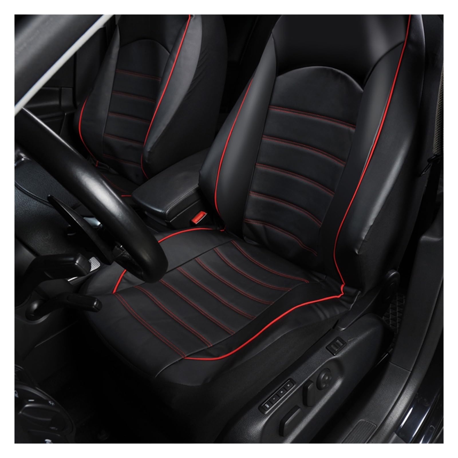 2-teilige Autositzbezüge for die Vordersitze, atmungsaktiver Sitzschutz aus PU-Leder, passend for die meisten Autos, LKWs, Transporter, Autoinnenräume(Black red)