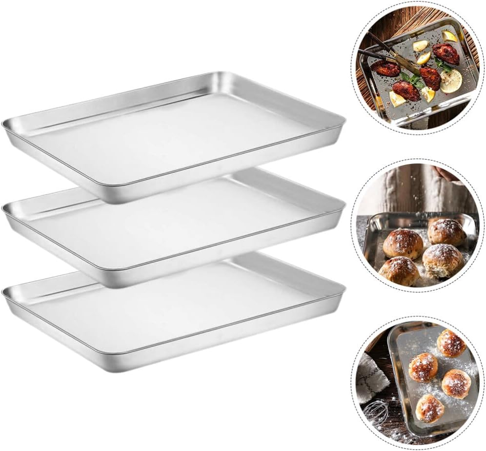 3pcs Stainless Steel Baking Tray Pan for Bbq Cooking and Food Serving and Practical for Home and Restaurant Use