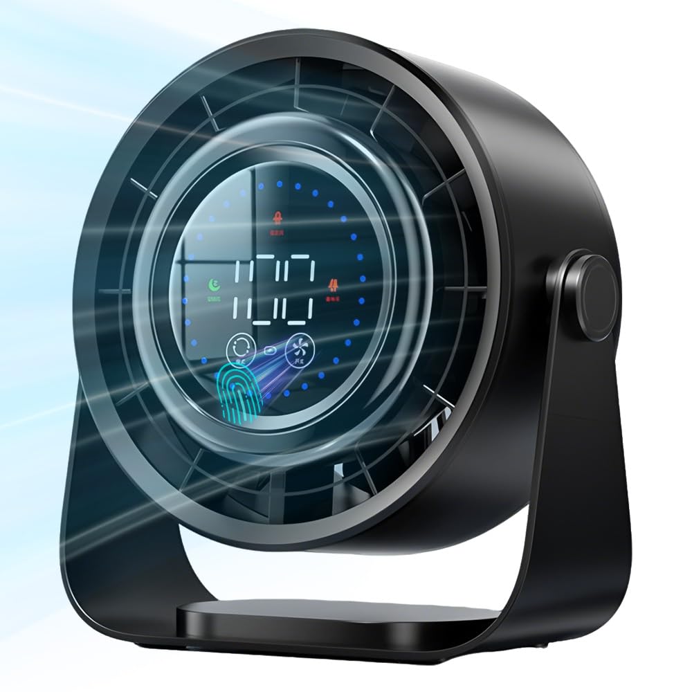 Desk Fan, Powerful Table Fan with Touch Control & LED Display, 100 Speeds, Portable Electric Cooling Fan, 2400Ah USB Rechargeable Battery, 180°Tilt, Quiet Silent for Office, Bedroom, Home, Black