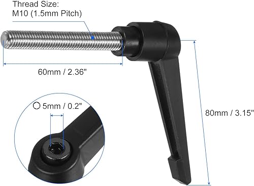 Miniatura 42 de uxcell 2 manijas de palanca de sujeción, M8 x 3.150 in, perno macho roscado de acero inoxidable 304, asas ajustables de bloqueo de trinquete