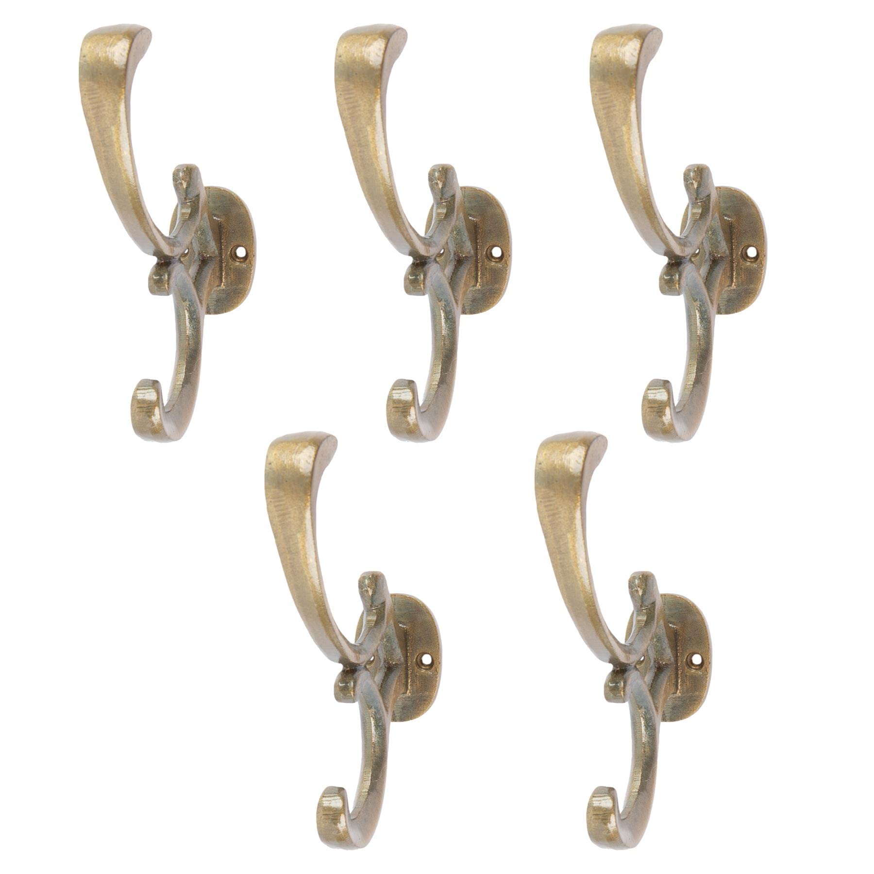 Hammer And Tongs Brass - Ornamental Hat & Coat Hook - W30mm X H130mm - Pack Of 5