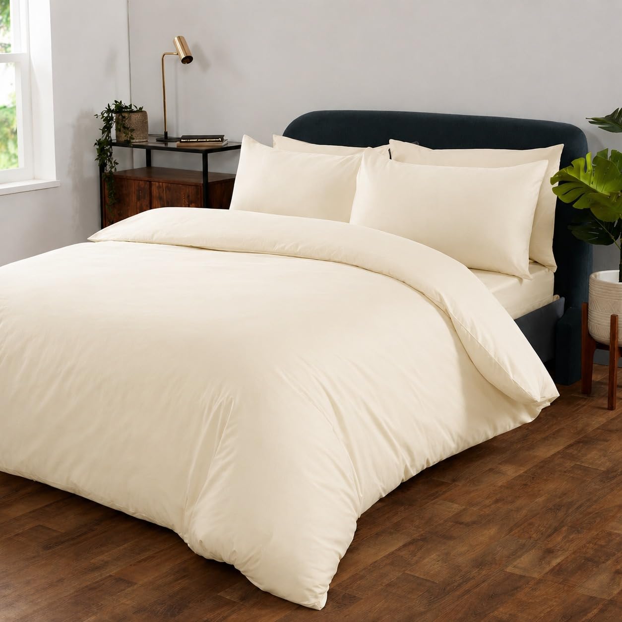 Ghazlan Duvet Cover Set,300 Thread Count 100% Cotton 3Pcs Bedding Set- Duvet Cover with Pillowcases, Luxury Sateen Weave Ultra Soft Easycare Hotel Quilt Cover Set (Cream, Single)
