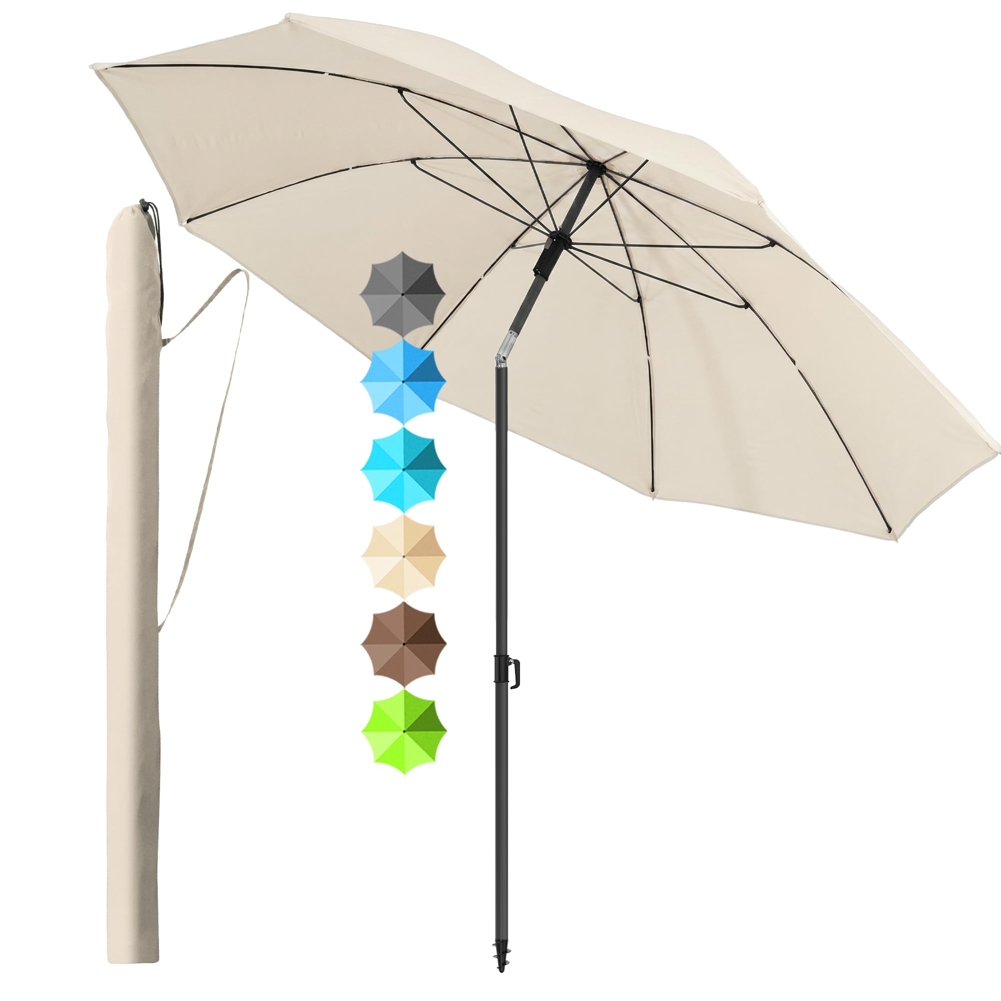 4smile Sonnenschirm Strand SunnyJoy, Beige - UPF 50+ Strandschirm Ø 180 cm, sicherer Sonnenschutz Strand, Strandschirm windfest stabil - Sonnenschirm mit Schutzhülle