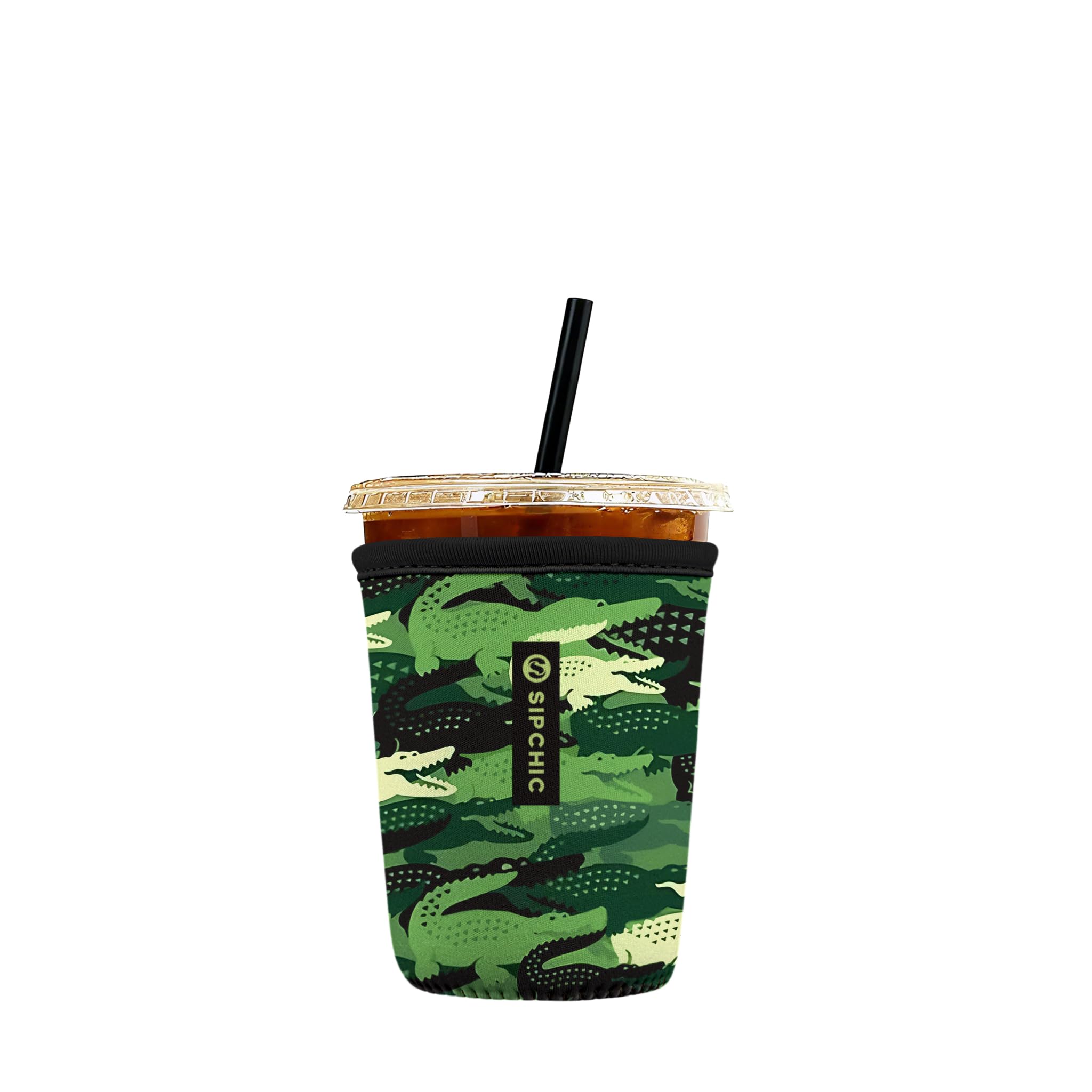 Iced Coffee Sleeve – Neoprene Reusable Cup Sleeves for Drinks, Insulated Drink Sleeves to Keep Hands Dry &amp; Drinks Cold, Stylish &amp; Durable Coffee Sleeves (Crocodile Camo, Small: 16-20oz)