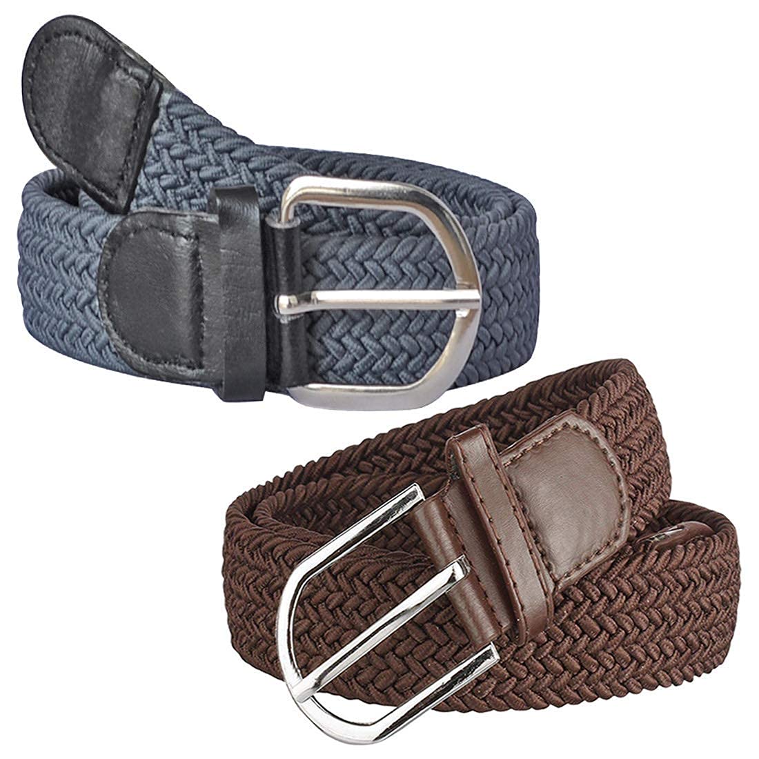 Unisex Women's Men's Stretchable braided cotton belt Pack of 2 (Grey and Brown Belt-022)-image-37