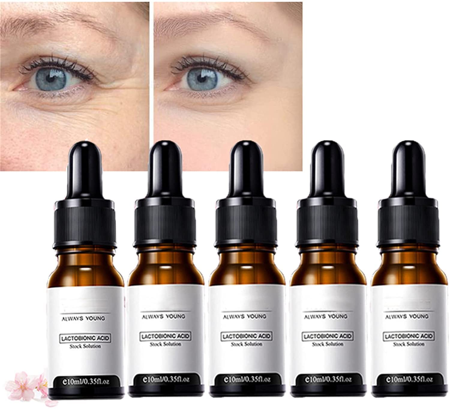 TLRONVIE New Instant Perfection Wrinkle Essence, Always Young lactobionic Acid Stock Solution, Serum, Poreless Skin Tightening Hydration Moisturizing (5PCS)