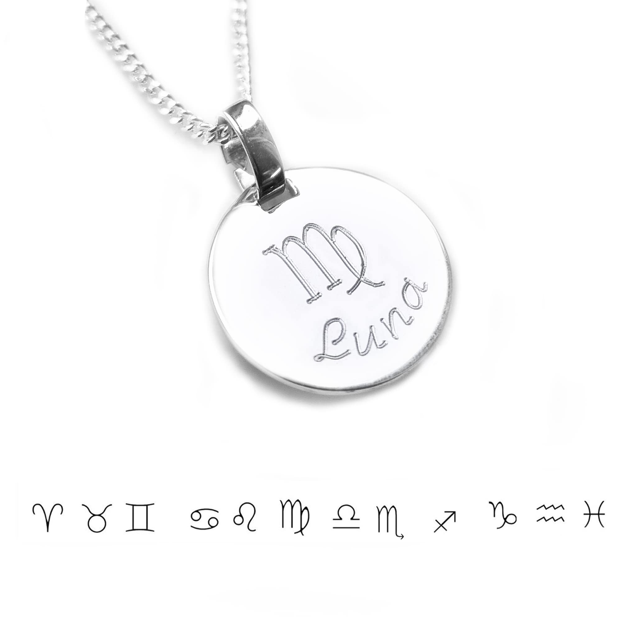 Personalisierte Sternzeichen Kette, 925 Silber Anhänger mit Gravur