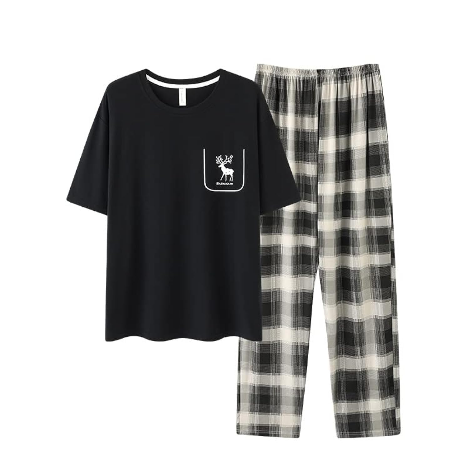 CrownsneyMens Satin Pajamas Set Button-Down Cotton Sleepwear Button-Down Pajamas Set Short Sleeve V Neck Sleeve Shirt