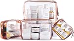 4 Size/Pack PVC Waterproof Clear Toiletry Bag, Portable Travel Cosmetic Makeup Bag, TSA Approved Zippered Carry on Pouch Organizer for Vacation Bathroom, Brown